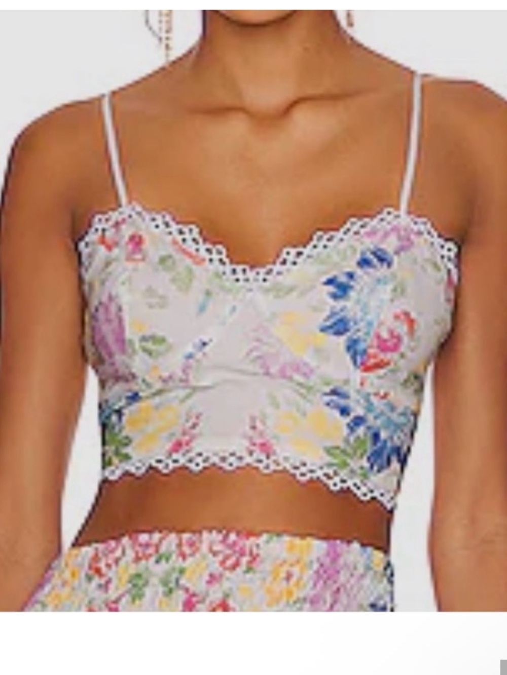 Chora Ruiz Ibiza Floral Cropped Tank with Lace Trim